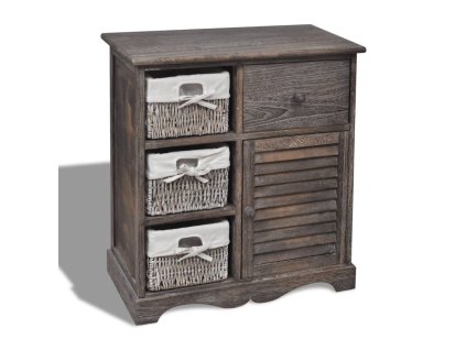 vidaXL Drevená skrinka s 3 prútenými košíkmi naľavo, hnedá