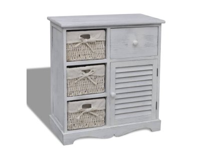 vidaXL Drevená skrinka s 3 prútenými košíkmi naľavo, biela