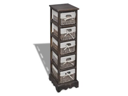 vidaXL Drevený regál s 5 prútenými košíkmi, hnedý