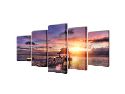 Sada obrazov na stenu, motív Pláž so slameným altánkom 200 x 100 cm