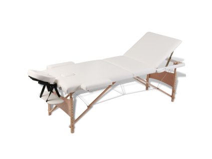 vidaXL Krémovo biely skladací masážny stôl, 3 zóny, drevený rám