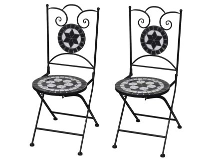vidaXL Skladacie záhradné stoličky 2 ks, keramika, čierne a biele