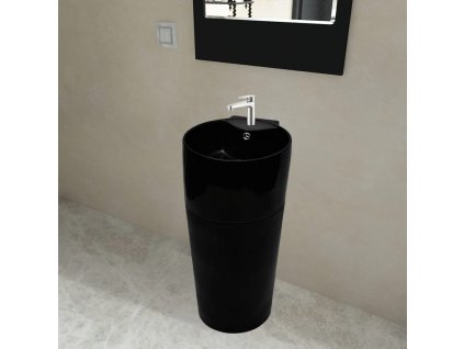 Keramické stojace umývadlo, okrúhle, čierne, otvor na batériu, prepad