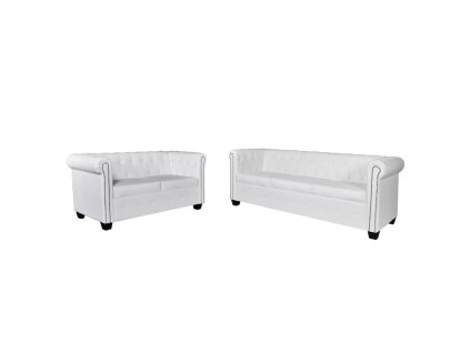 vidaXL 2- a 3-miestnej pohovka Chesterfield umelá koža biela