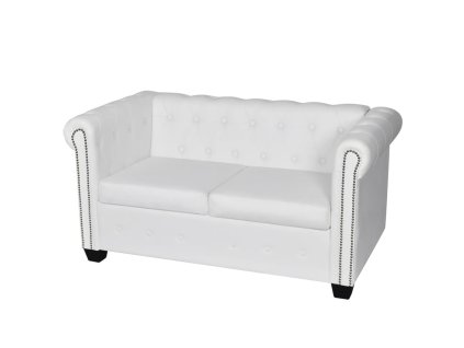vidaXL 2-miestna pohovka Chesterfield, umelá koža, biela