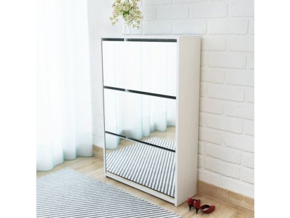 vidaXL Botník s 3 zrkadlovými skrinkami, biely, 63x17x102,5 cm