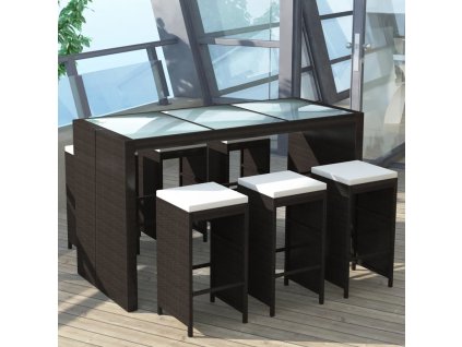 vidaXL 7-dielna záhradná barová súprava s vankúšmi hnedá polyratanová