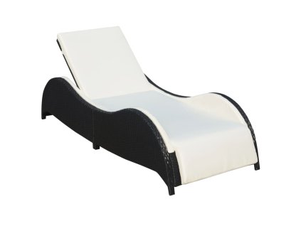 vidaXL Záhradné ležadlo s podložkou, polyratan, čierne