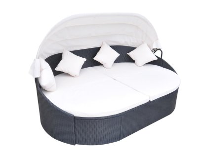 vidaXL Záhradná posteľ s baldachýnom, polyratan, čierna