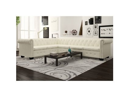 vidaXL Rohová pohovka Chesterfield, 6-miestna, umelá koža, biela