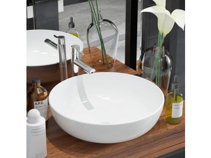 vidaXL Okrúhle keramické umývadlo, biele, 41,5x13,5 cm
