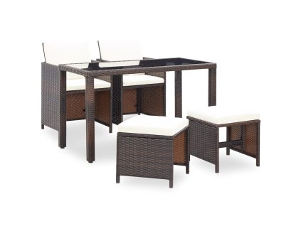 vidaXL 5-dielna vonkajšia jedálenská súprava s vankúšmi polyratan hnedá