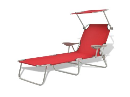 vidaXL Skladacie ležadlo so strieškou, oceľ, červené