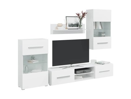vidaXL 5-dielna obývacia/TV stena s LED osvetlením, biela