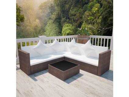 vidaXL 4-dielna záhradná sedacia súprava s vankúšmi polyratan hnedá