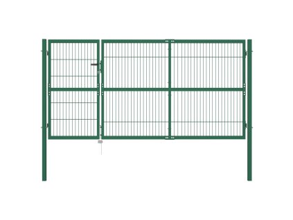 vidaXL Záhradná plotová brána so stĺpikmi 350x140 cm, oceľ, zelená