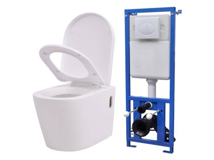 vidaXL Keramické závesné WC so skrytou nádržou, biele