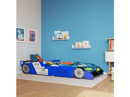 vidaXL Detská posteľ, pretekárske auto, 90x200 cm, modrá