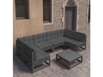 vidaXL 7-dielna záhradná súprava s podložkami čierna borovicový masív