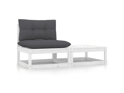 vidaXL 2-dielna záhradná súprava s podložkami biela borovicový masív