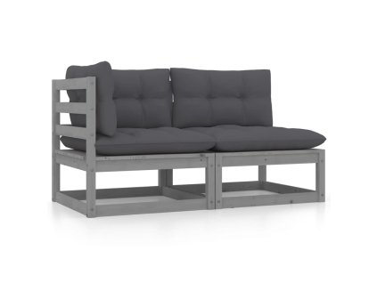 vidaXL 2-dielna záhradná súprava s podložkami, sivá, borovicový masív