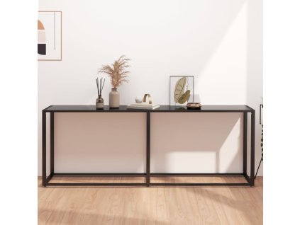 vidaXL Konzolový stolík čierny 220x35x75,5 cm tvrdené sklo