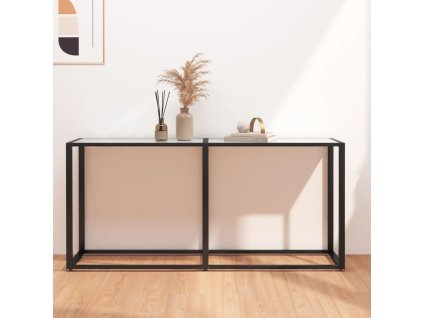 vidaXL Konzolový stolík biely mramor 160x35x75,5 cm tvrdené sklo