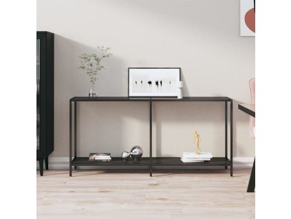 vidaXL Konzolový stolík čierny 160x35x75,5 cm tvrdené sklo