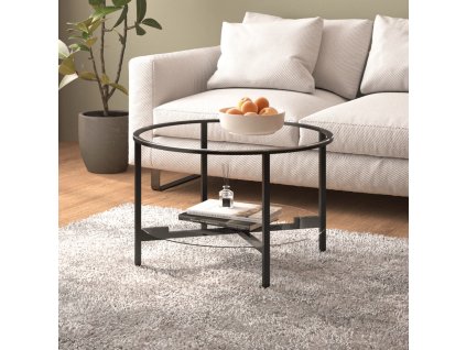 vidaXL Čajový stolík čierny a priehľadný 70 cm tvrdené sklo