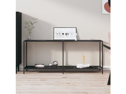 vidaXL Konzolový stolík čierny 180x35x75,5 cm tvrdené sklo