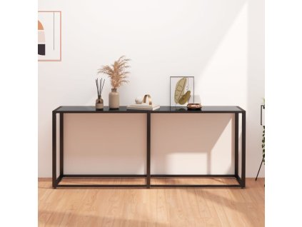 vidaXL Konzolový stolík čierny 180x35x75,5 cm tvrdené sklo