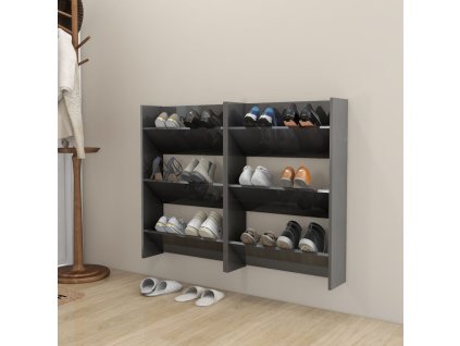vidaXL Nástenné skrinky na topánky 2 ks, lesklé sivé 60x18x90 cm