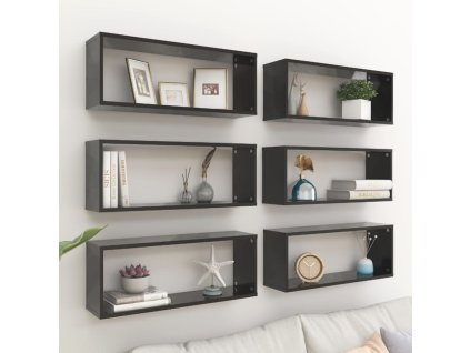 vidaXL Nástenné police 6 ks, čierne 60x15x23 cm, kompozitné drevo