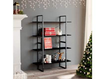 vidaXL Knižnica so 4 policami čierna 100x30x140 cm masívna borovica