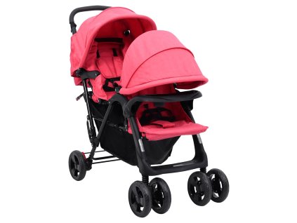 vidaXL Tandemový kočík pre dvojičky červený oceľový