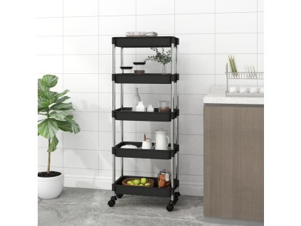 vidaXL 5-poschodový kuchynský vozík čierny 42x29x128 cm železo a ABS