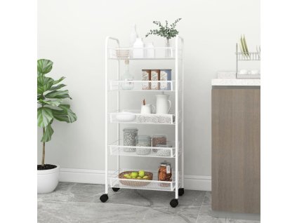 vidaXL Kuchynský vozík s 5 poschodiami biely 46x26x105 cm železný