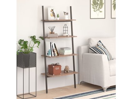 vidaXL Naklonený regál so 4 policami, tmavohnedo čierny 64x34x150,5 cm