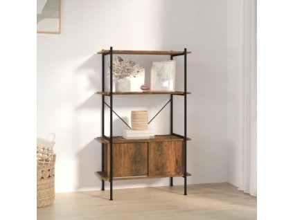 vidaXL 4-poschodová polica so skrinkou 80x40x130cm oceľ a sprac. drevo
