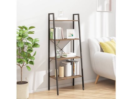 vidaXL 4-poschodová rebríková polica tmavohnedá a čierna 56x35x140 cm