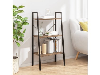 vidaXL 3-poschodová rebríková polica tmavohnedá a čierna 56x35x108 cm