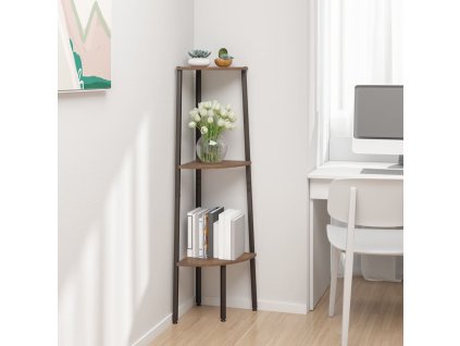 vidaXL 3-poschodová rohová polica tmavohnedá čierna 45,5x31,5x120 cm