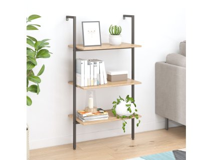 vidaXL Naklonený regál s 3 policami, svetlohnedo čierny 64x35x120,5 cm