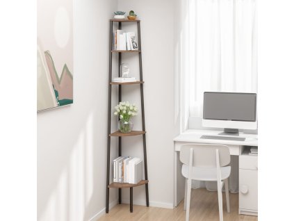 vidaXL Rohový regál s 5 policami, tmavohnedo čierny 45,5x31,5x180 cm