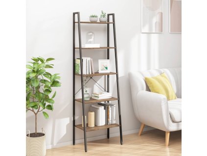 vidaXL 5-poschodová rebríková polica tmavohnedá a čierna 56x35x174 cm