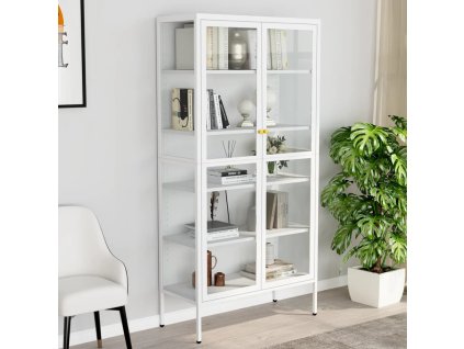 vidaXL Vitrína biela 90x40x180 cm oceľ a tvrdené sklo