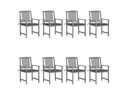 vidaXL Záhradné stoličky s podložkami 8 ks akáciový masív sivé