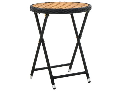 vidaXL Čajový stolík, čierny 60 cm, polyratan a akáciový masív