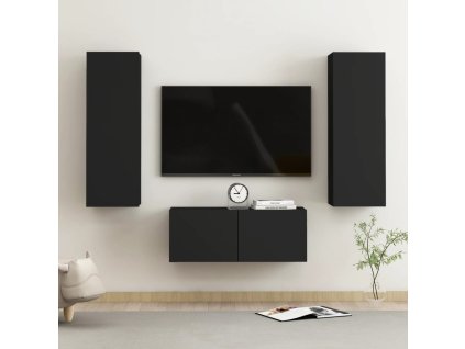 vidaXL 3-dielna súprava TV skriniek čierna kompozitné drevo