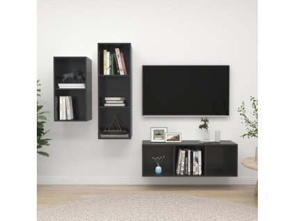 vidaXL 3-dielna súprava TV skriniek, lesklá sivá, kompozitné drevo